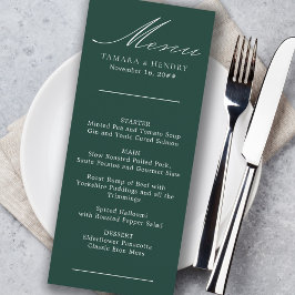 Eenvoudig menu Calligrafie Emerald Wedding