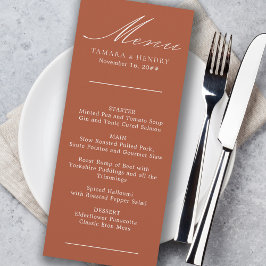 Eenvoudig menu Calligrafie Terracotta Wedding