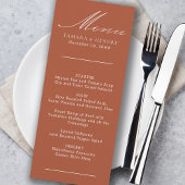 Eenvoudig menu Calligrafie Terracotta Wedding
