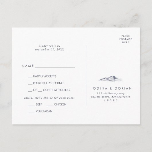 Eenvoudig menu Floral Mountain Keuze RSVP-Briefkaa (Achterkant)