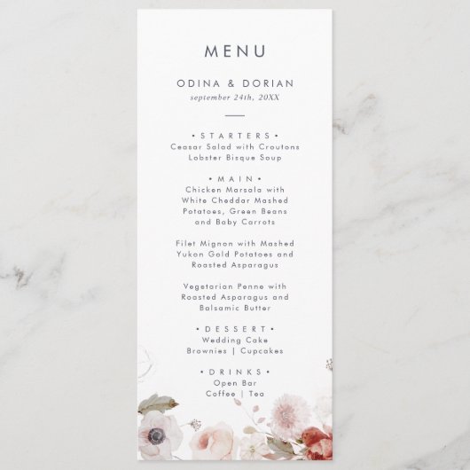 Eenvoudig menu Floral Weddenschap (Voorkant)
