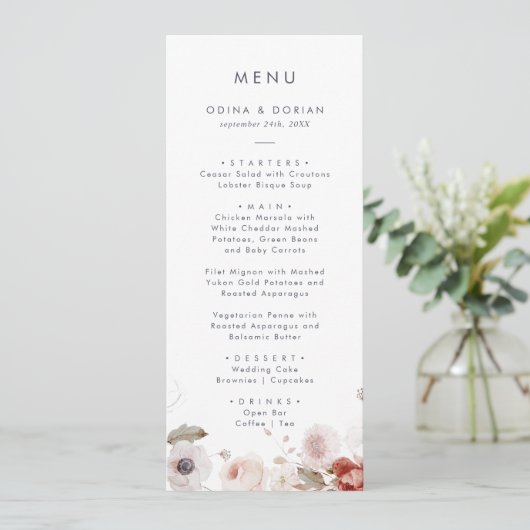 Eenvoudig menu Floral Weddenschap (Staand voorkant)