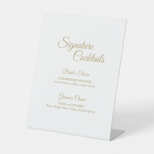 Eenvoudig menu Gold Calligraphy Cocktail Reclamebord Met Voetstuk (Voorkant)