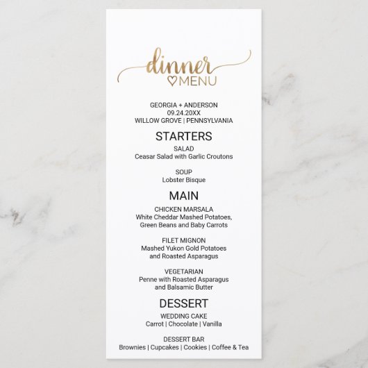 Eenvoudig menu Gold Calligraphy Wedding (Voorkant)