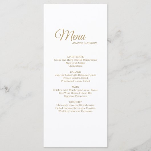 Eenvoudig menu Gold Calligraphy Wedding (Voorkant)
