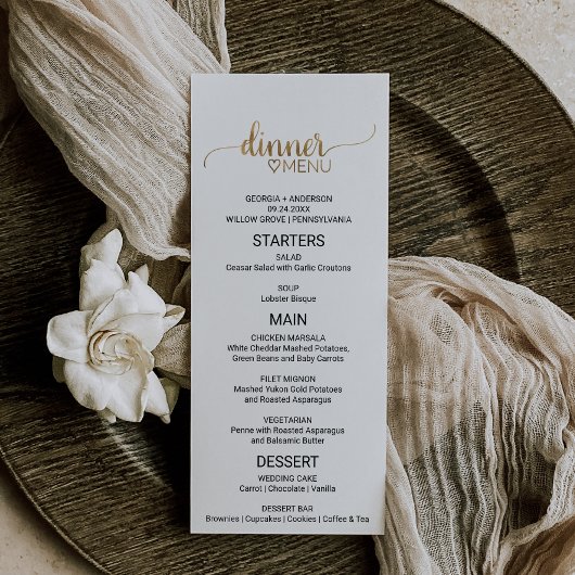 Eenvoudig menu Gold Calligraphy Wedding