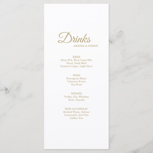 Eenvoudig menu Gold Calligraphy Wedding Drink (Voorkant)