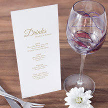Eenvoudig menu Gold Calligraphy Wedding Drink