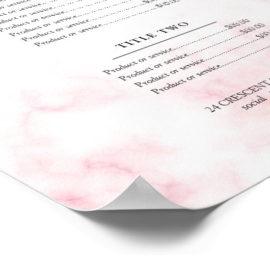 Eenvoudig menu Gold Marble-prijs Roos Poster (Hoek)