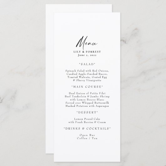 Eenvoudig menu lang (Voorkant / Achterkant)