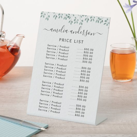 Eenvoudig menu Lijst met groene prijzen Reclamebord Met Voetstuk (Insitu)