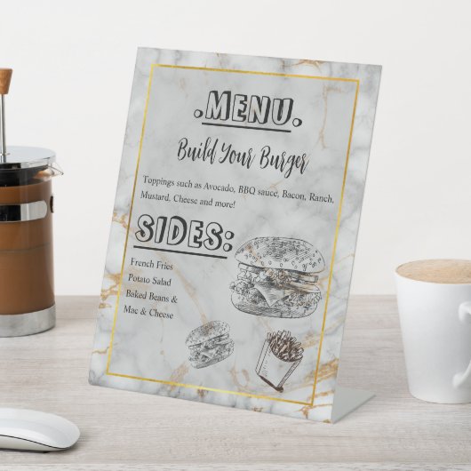 Eenvoudig menu Marble Gold Elegant Wedding Burger Reclamebord Met Voetstuk (Insitu)