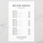Eenvoudig menu Modern Black en White Salon Service (Voorkant)
