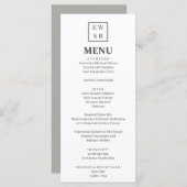 Eenvoudig menu Monogram Wit en Grijze bruiloft (Voorkant / Achterkant)