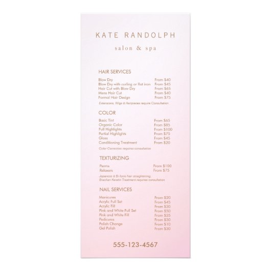 Eenvoudig menu Pinkservice roze ombre Salon (Voorkant)