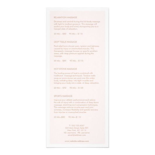 Eenvoudig menu Prijslijst met lichtroze spa-salon (Achterkant)