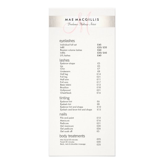 Eenvoudig menu Prijslijst van roze monogram Salon  (Voorkant)