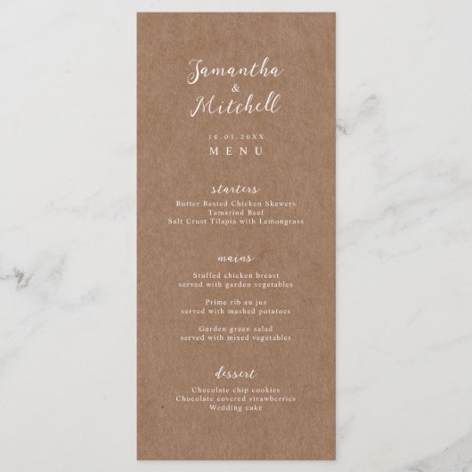 Eenvoudig menu Rustic Kraft Brown (Voorkant)