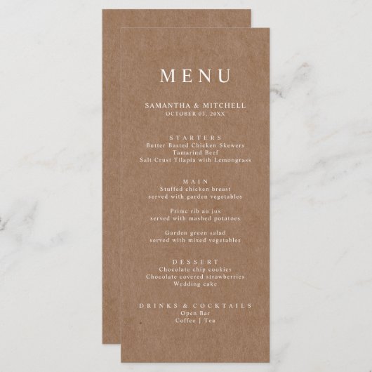 Eenvoudig menu Rustic Kraft Brown (Voorkant / Achterkant)