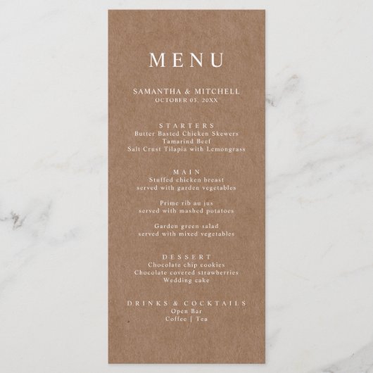 Eenvoudig menu Rustic Kraft Brown (Voorkant)