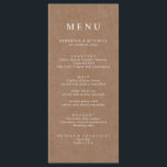 Eenvoudig menu Rustic Kraft Brown<br><div class="desc">Deze aanpasbare menukaart is ontworpen om te coördineren met ons minimalistische Collectie Rustic en bevat een witte klassieke lettertype op een achtergrond van kraft-effecten. Dit is een eenvoudig en minimalistisch rustig collectie, zeer veelzijdig en geschikt voor elk trouwseizoen. Voor een meer geavanceerde aanpassing van dit ontwerp, bijvoorbeeld het wijzigen van...</div>