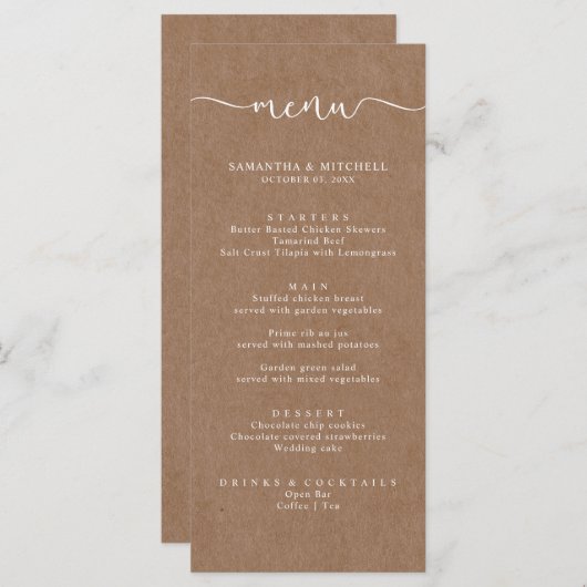 Eenvoudig menu Rustic Kraft Brown (Voorkant / Achterkant)