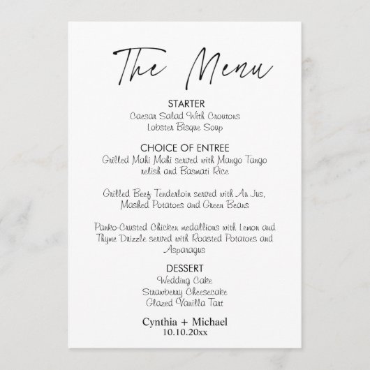 Eenvoudig menu Scriptbruiloft (Voorkant)