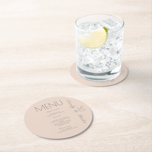 Eenvoudig menu Scriptroze grijze bruiloft Ronde Kartonnen Onderzetter (Insitu)