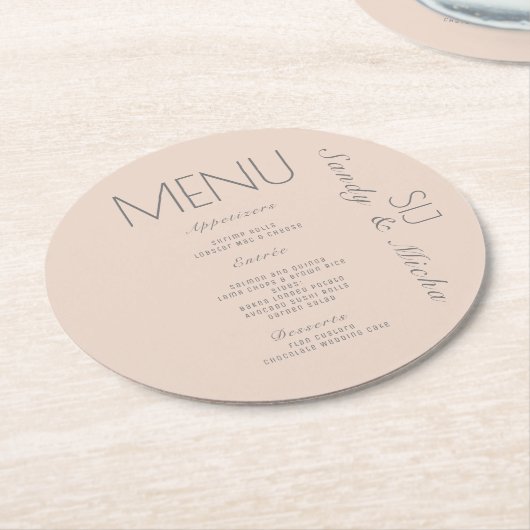 Eenvoudig menu Scriptroze grijze bruiloft Ronde Kartonnen Onderzetter (Gebogen)