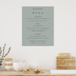 Eenvoudig menu Silvery Sage Green Wedding Poster