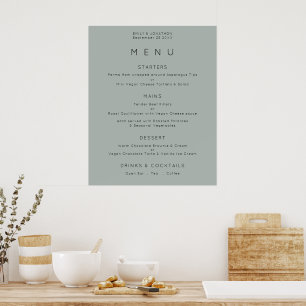 Eenvoudig menu Silvery Sage Green Wedding Poster