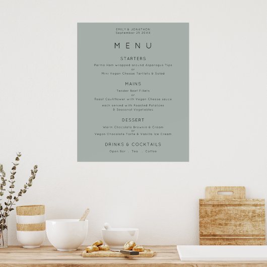 Eenvoudig menu Silvery Sage Green Wedding Poster (Keuken)
