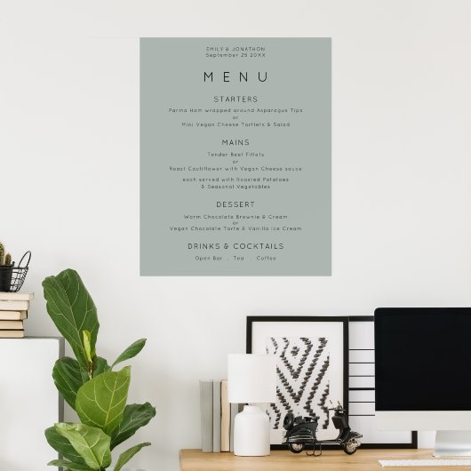 Eenvoudig menu Silvery Sage Green Wedding Poster (Thuiskantoor)