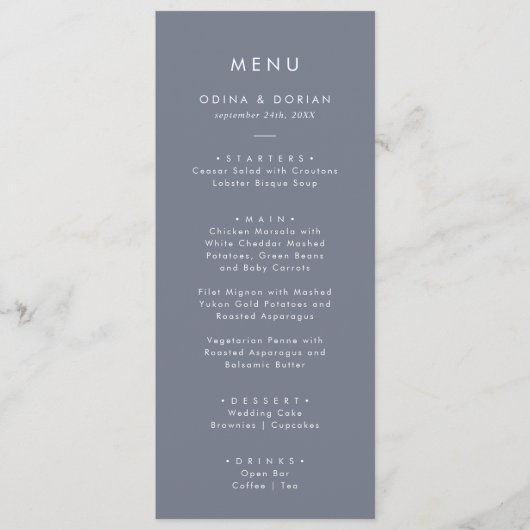 Eenvoudig menu Slate Blue Gray Weddenrennen (Voorkant)