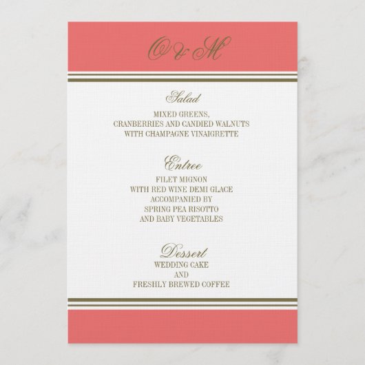 Eenvoudig menu Stripe Coral Wedding (Voorkant)