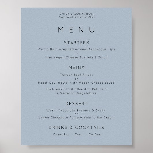 Eenvoudig menu Stusty Blue Wedding Poster (Voorkant)