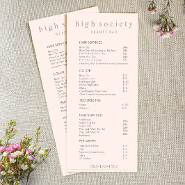 Eenvoudig menu van de Blush Pink-prijslijst