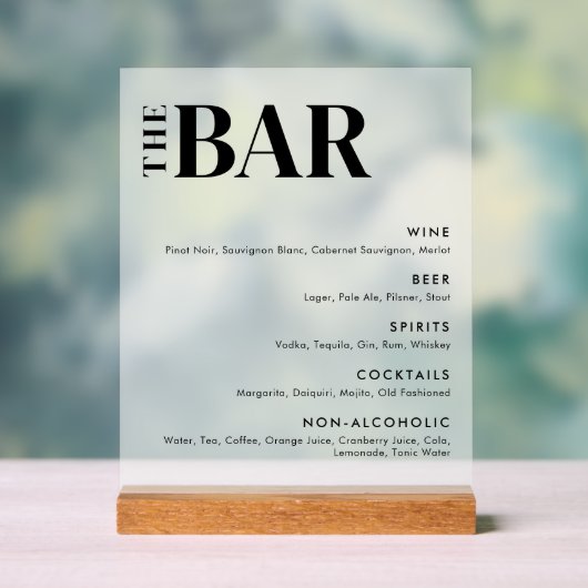 Eenvoudig menu van de moderne verbindingsbalk acryl bord (Neutraal)