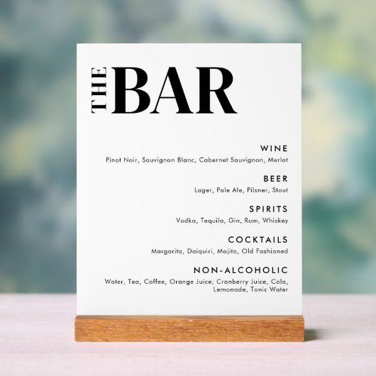 Eenvoudig menu van de moderne verbindingsbalk acryl bord (Neutraal)