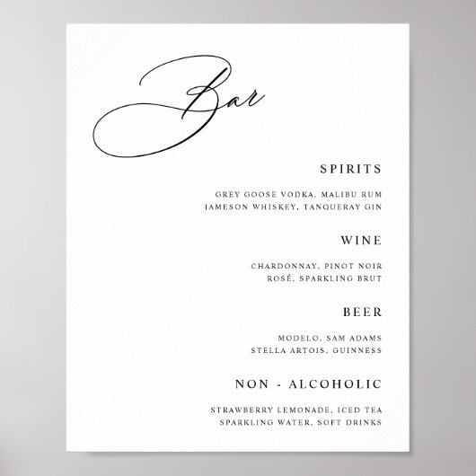 Eenvoudig menu van de trouwbalk poster (Voorkant)