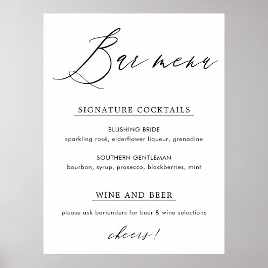 Eenvoudig menu van Elegant-kalligrafienbalk Poster (Voorkant)