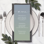 Eenvoudig menu van het Oranje van het Oranje van h<br><div class="desc">Eenvoudige Ombre Dusty Blue & Green Wedding Reception Dinner Menus. Deze moderne Kaart van het Menu van het Kanaal is eenvoudig klassiek en elegant met een subtiele ombre gradiënt langzaam verdwijnen en een de calligrafiedoopvont van het handtekeningsmanuscript met staarten. Getoond in de nieuwe Colorway. Beschikbaar in verscheidene kleurenopties, of voel...</div>
