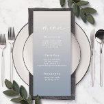 Eenvoudig menu van het Oranje van het Wit en van h<br><div class="desc">Eenvoudige Ombre Off-White & Dusty Blue Wedding Reception Dinner Menus. Deze moderne Kaart van het Menu van het Kanaal is eenvoudig klassiek en elegant met een subtiele ombre gradiënt langzaam verdwijnen en een de calligrafiedoopvont van het handtekeningsmanuscript met staarten. Getoond in de nieuwe Colorway. Beschikbaar in verscheidene kleurenopties, of voel...</div>
