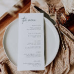 Eenvoudig menu voor het ontvangen van bruiloften F<br><div class="desc">Onze douanemenuskaart kenmerkt eenvoudig manuscript het schrijven - perfect om uw gasten over hun maaltijdkeuzen op uw bruiloft of gebeurtenis te informeren. Dit object maakt deel uit van onze Hunter bruiloft suite H100.</div>