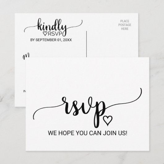 Eenvoudig menu voor zwarte kalligrafie Keuze RSVP (Voorkant / Achterkant)