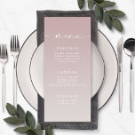 Eenvoudig menu Wit-huwelijk van Ombre Mauve & Gard<br><div class="desc">Eenvoudige Ombre Mauve Pink & Gardenia White Wedding Reception Dinner Menus. Deze moderne Kaart van het Menu van het Kanaal is eenvoudig klassiek en elegant met een subtiele ombre gradiënt langzaam verdwijnen en een de calligrafiedoopvont van het handtekeningsmanuscript met staarten. Getoond in de nieuwe Colorway. Beschikbaar in verscheidene kleurenopties, of...</div>