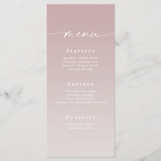 Eenvoudig menu Wit-huwelijk van Ombre Mauve & Gard (Voorkant)