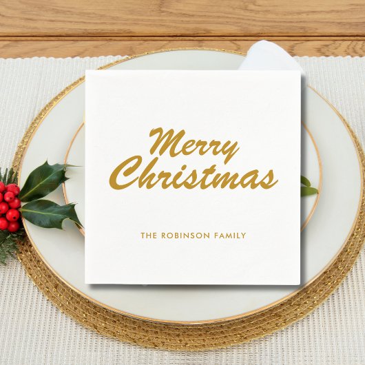 Eenvoudig Merry Christmas Gold Casual scriptpapier Servet