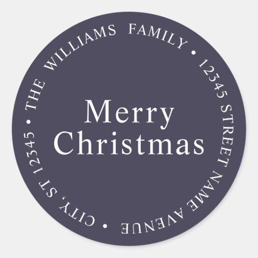 Eenvoudig Merry Christmas Navy Blue Retouradres Ronde Sticker (Voorkant)