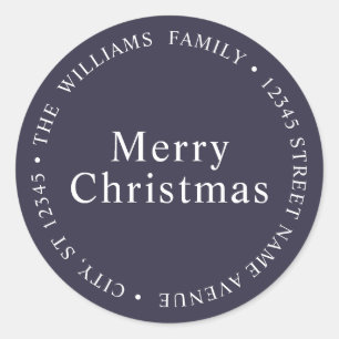 Eenvoudig Merry Christmas Navy Blue Retouradres Ronde Sticker